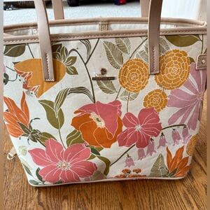 Spartina 449 Floral Canvas Tote with Pink and Orange Accents
